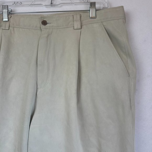 Tommy Bahama Pants 36x32 beige Pockets Chino Pleated herringbone Silk blend - Picture 3 of 7